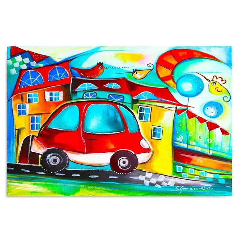 Leinwandbild, Rotes Auto 