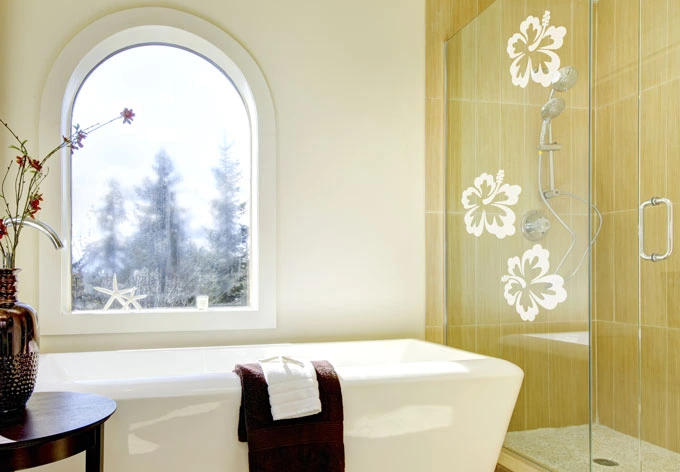 Frosted Glass - Hibiscus Flowers 