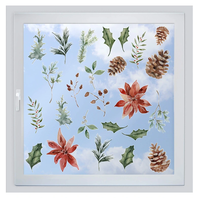 Cuadro ventana elementos florales invierno (25 piezas) 