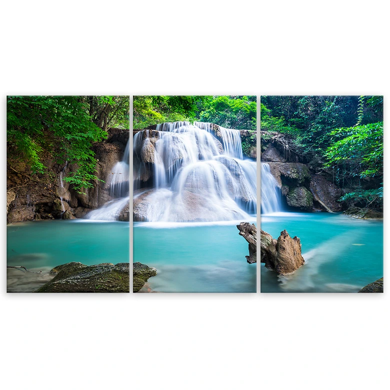 3-delige canvas print, waterval berg bos natuur 