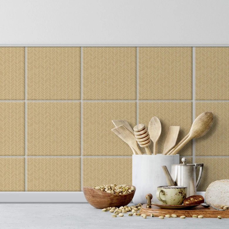 Kakeldekorer fiskbensmönster filigran - sand (matt) - set om 12 Matt | 15x15 cm