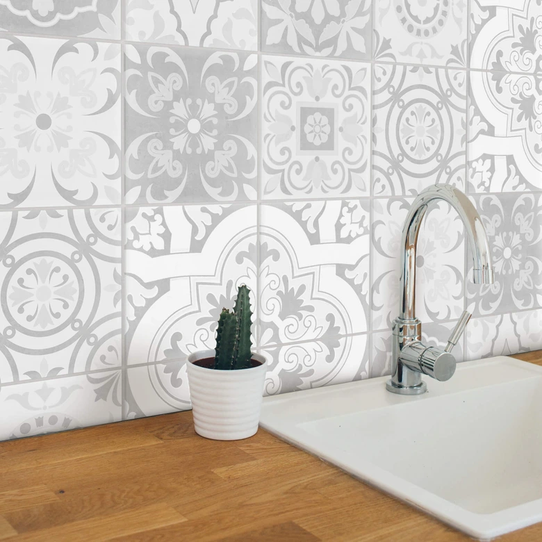 Stickers pour carrelage Ornements aspect béton 01 - Set de 12 