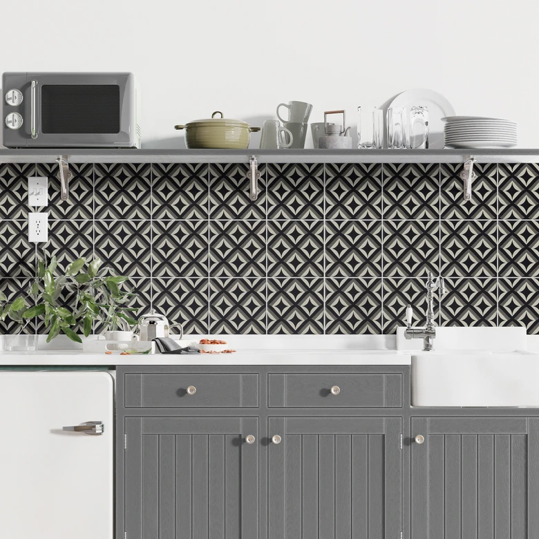 Fliesenaufkleber Schwarz-beige Ornamente - Treechild - 12er Set 