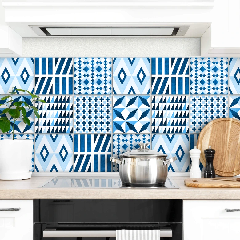 Azulejos Adhesivos Acuarela - Set azul - 12 piezas  