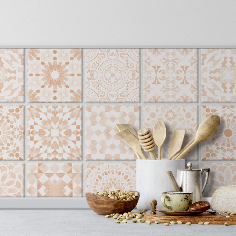 Fliesenaufkleber Fliesensticker Marokkanisches Muster - pfirsich - 12er Set 