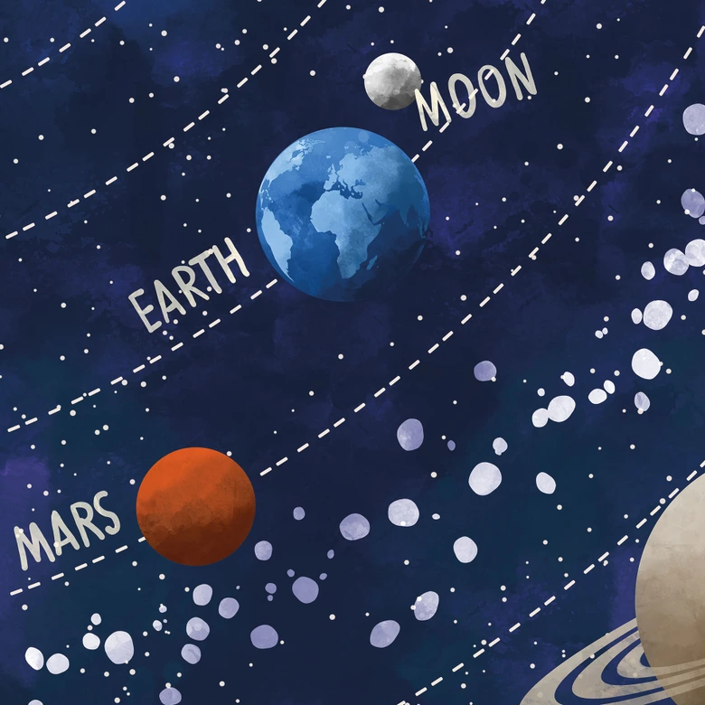 Papier peint système solaire avec planètes et soleil | Papier peint espace pour enfants - Cats & Dotz 