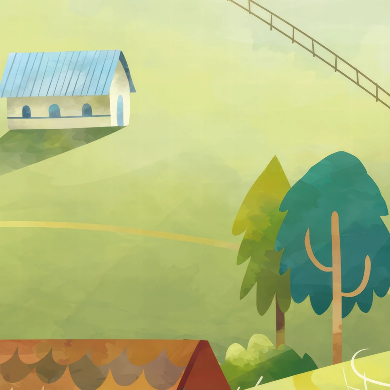 Fototapet för barnrum färgglad gård i bergen - DigitalArtsi 