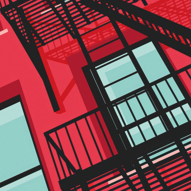 Fototapete Rote Fassade mit Feuertreppe in New York - Heemskerk 