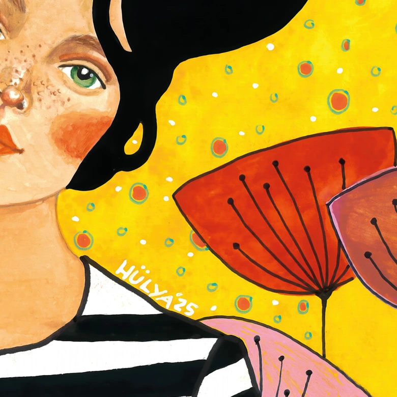 Fototapet Porträtt - Blomsterflicka i sommarträdgård - Hülya 