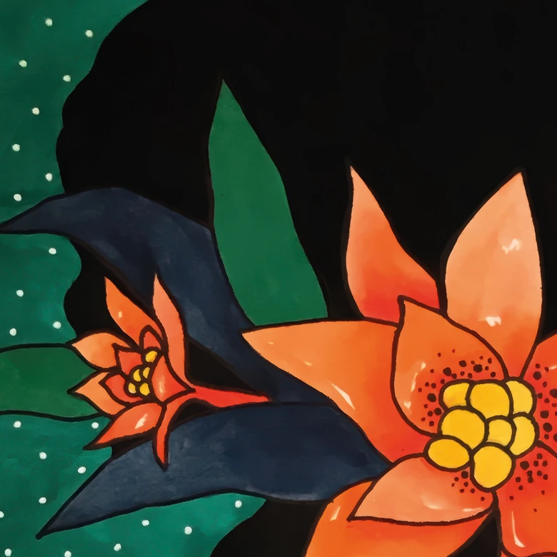 Wall Mural Portrait - Woman in striped dress with orange flowers - Hülya 