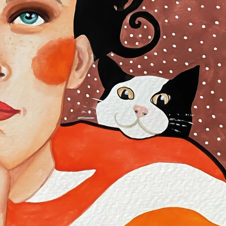 Fotomural Mujer con corona de flores y gatos - Hülya 