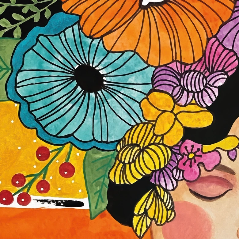 Wall Mural Woman with colorful flower crown - Hülya 