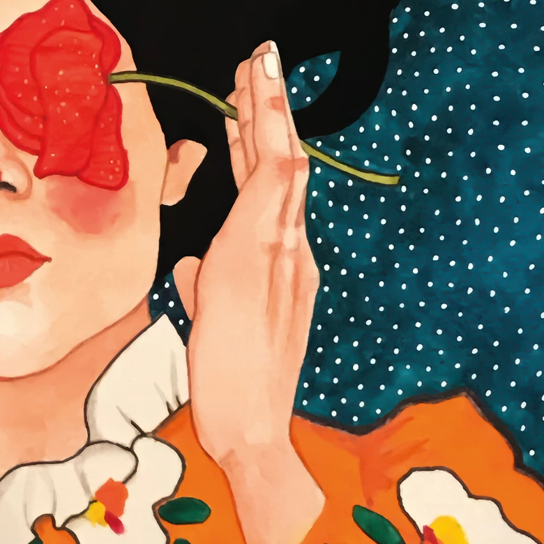 Fototapete Porträt - Geheimnisvolle Frau mit Rose - Hülya 