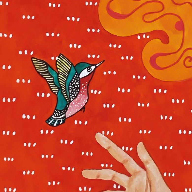 Wall Mural Hummingbird and woman in red light - Hülya 