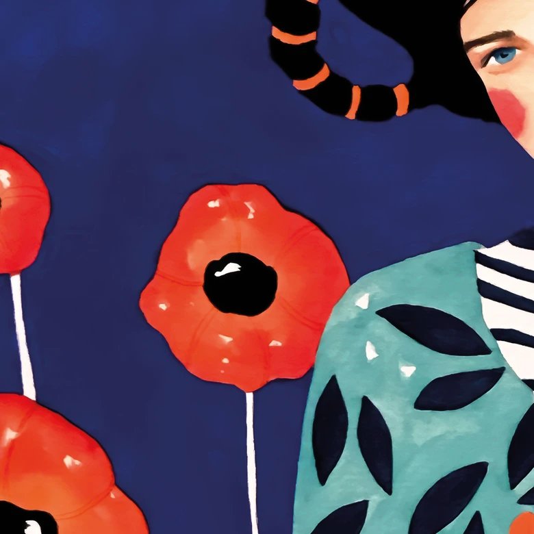 Fototapete Porträt im Mohnblumenfeld - Hülya 