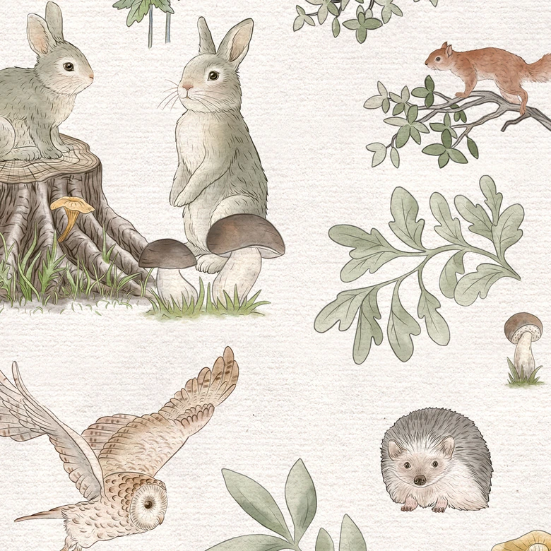 Fototapete Bezaubernder Wald mit Tieren - Vintage creme - Kikki Belle 