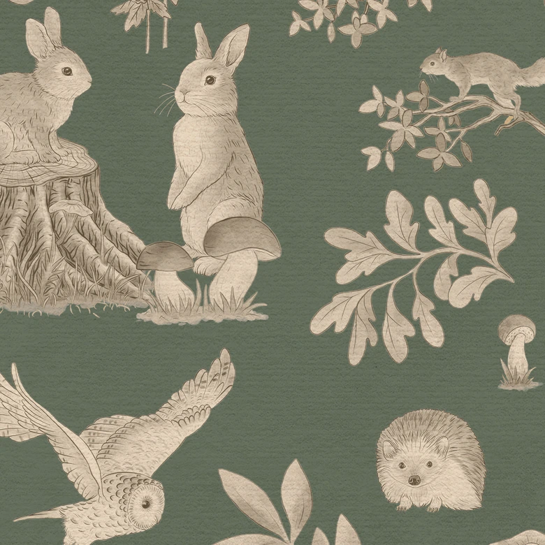 Förtrollande skog med djur Fototapet - Vintage grön - Kikki Belle 