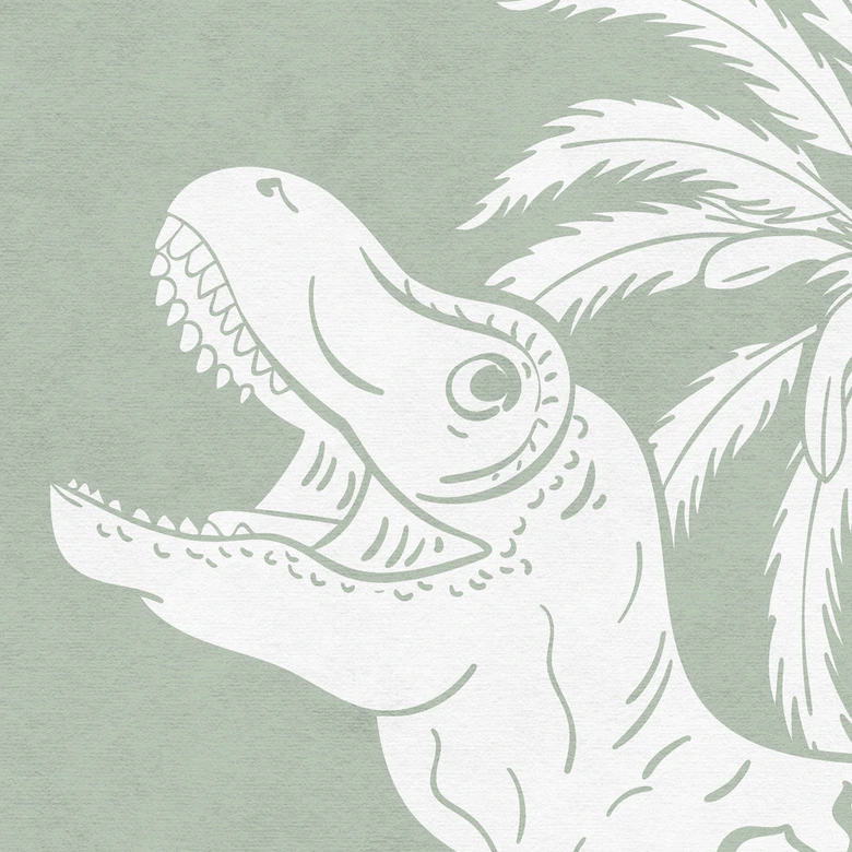 Fototapete Grüne Urzeitwelten - Dinosaurier unter Palmen - Kikki Belle 