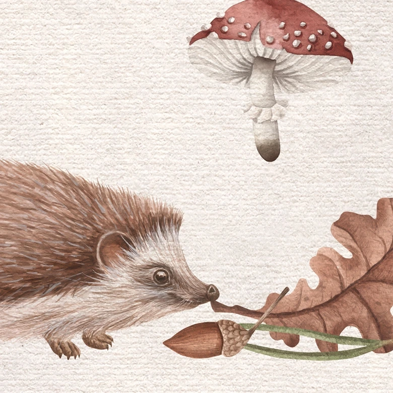 Papel pintado Dulces erizos en el bosque de otoño - Kikki Belle 