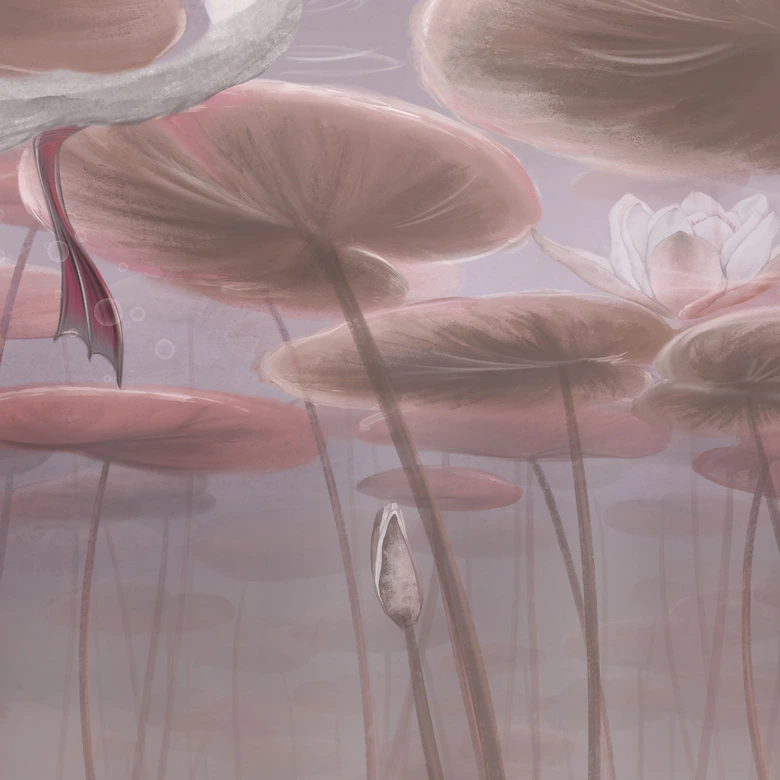 Natuur Fotobehang lotusbloemen met zwaan in het water in donkerroze - Ms Tiff 