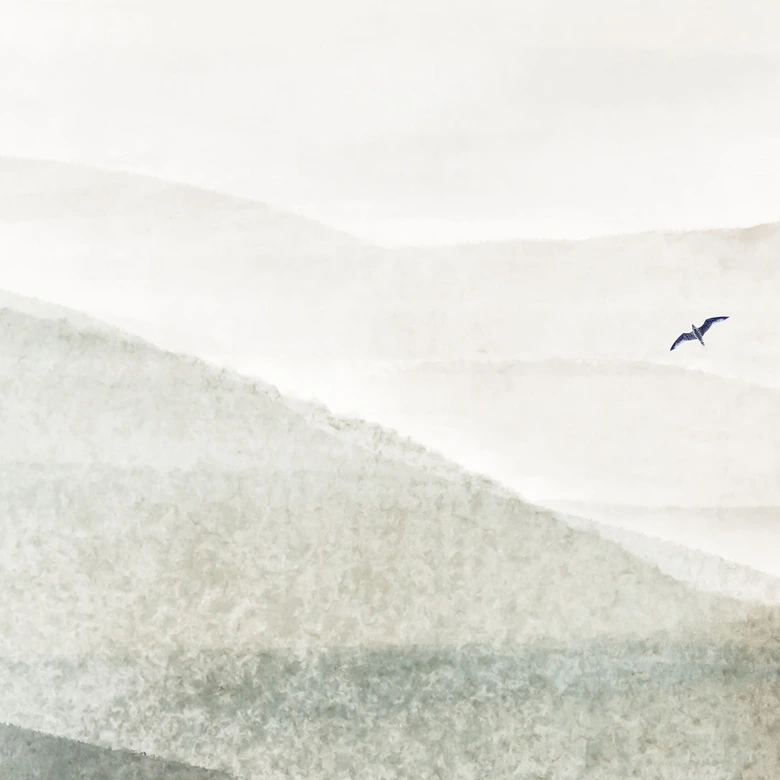 Fototapete mit Bergsilhouette - Neblige Berglandschaft Aquarell - Ms Tiff 