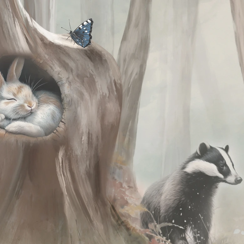 Kinder-Fototapete Süße Waldtiere zwischen Bäumen - Ms Tiff 