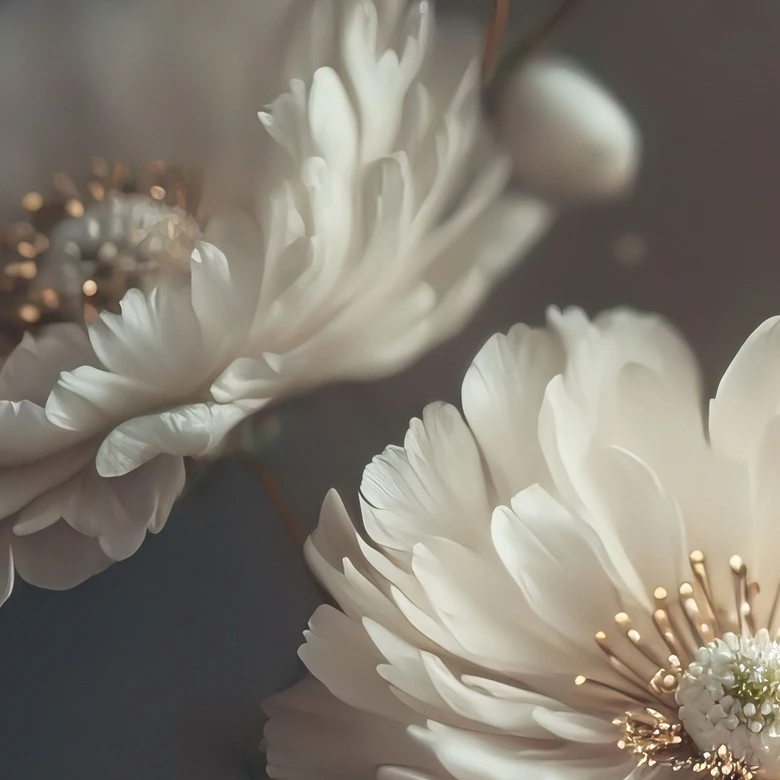 Fototapete Blumentapete Weiße Blumen mit Goldstaub - Treechild 