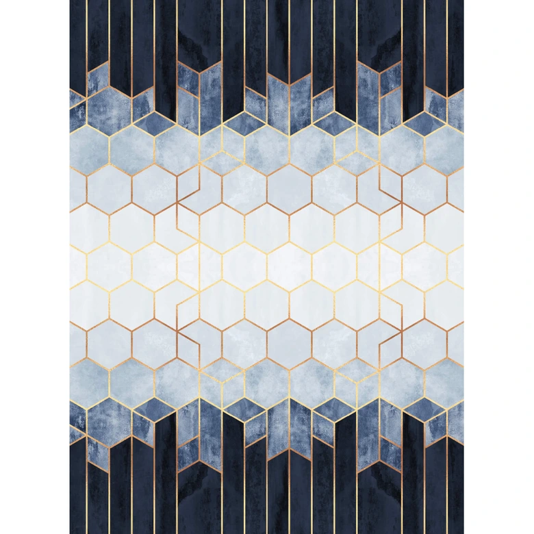 Fototapete Fredriksson - Hexagone: Blau und Weiß 
