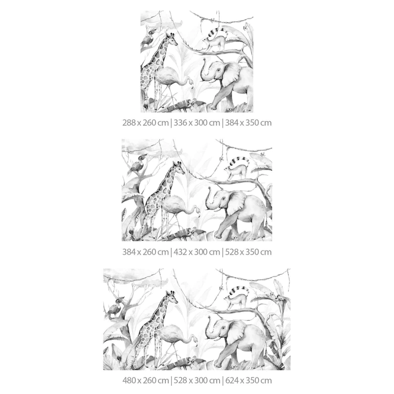 Fototapet Kvilis - djurvänner i djungeln - svartvitt 