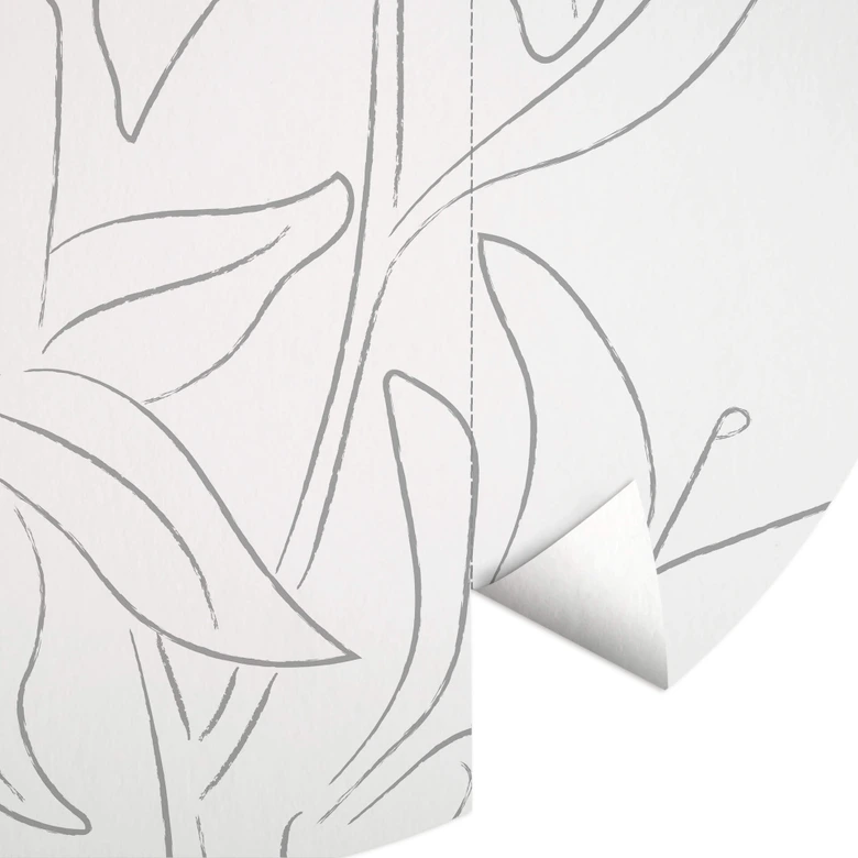 1X Studio - Line Art Floral - Flores minimalistas - Papel pintado redondo - Papel pintado autoadhesivo/no tejido 