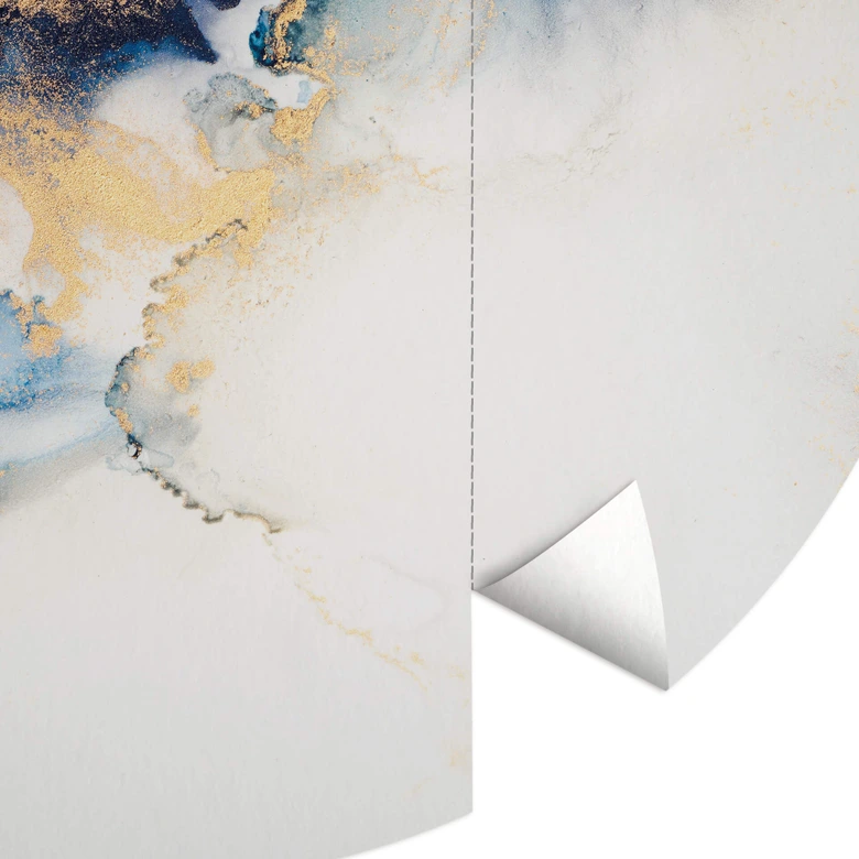 Fotomural abstracto de mármol con efecto azul y dorado - Redondo - Papel pintado autoadhesivo/no tejido 
