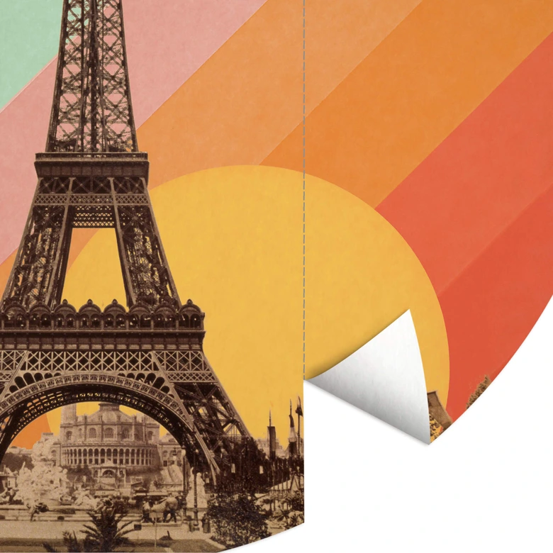Round wall mural Bodart - Retro Eiffel Tower with Rainbow - non self-adhesive/self-adhesive wallpapers 