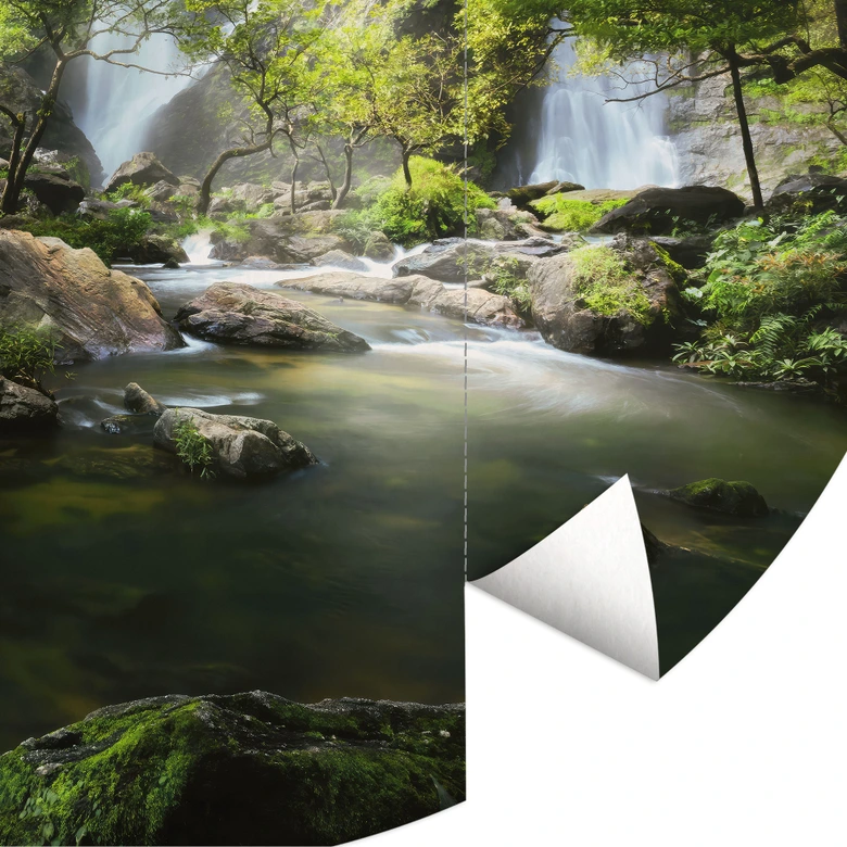 Behangcirkel Waterval in het Bos - vliesbehang/zelfklevend vliesbehang 