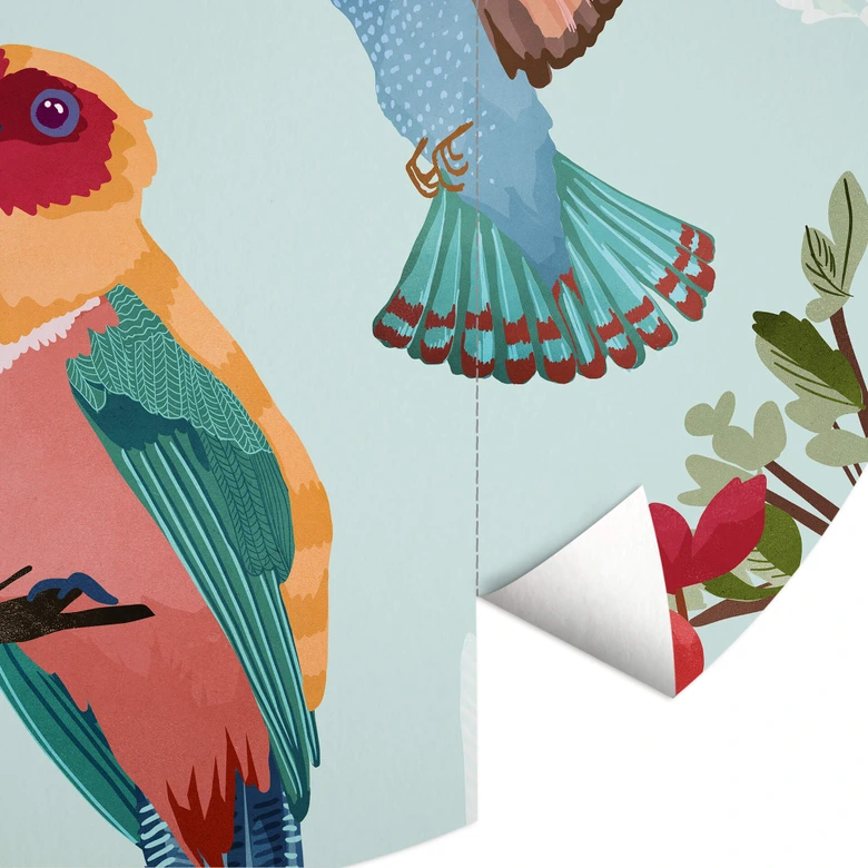 Fototapete Goed Blauw - Vögel im Sommer - Rund - Selbstklebend/Vlies 