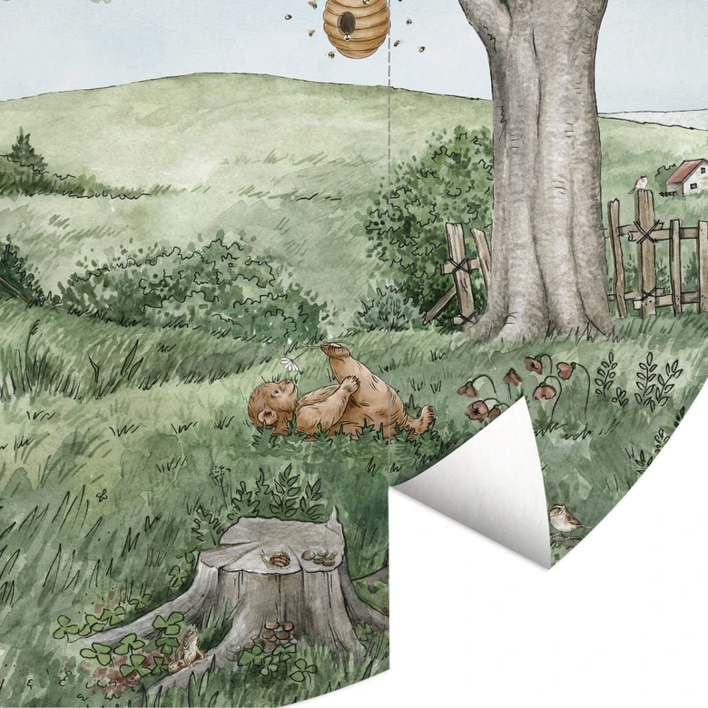 Papier peint photo rond Kikki Belle - Ours et Abeilles - papier peint intissé/papier peint intissé autocollant 