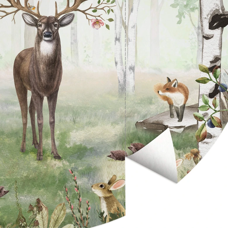 Round wall mural Kikki Belle - Summer Deer - non self-adhesive/self-adhesive wallpapers 