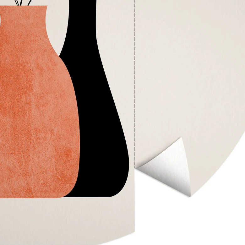 Behangcirkel Vazen in zwart en oranje - Kubistika - vliesbehang/zelfklevend vliesbehang 