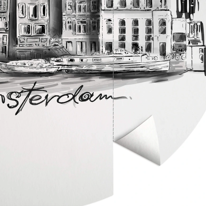 Fototapete Amsterdam - Schwarz-Weiß - Rund - Love your City - Selbstklebend/Vlies 