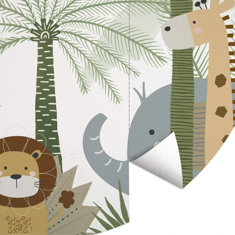 Fototapete fürs Kinderzimmer Niedliche Tiere im Dschungel - Oliver Robins - Rund - Selbstklebend/Vlies 