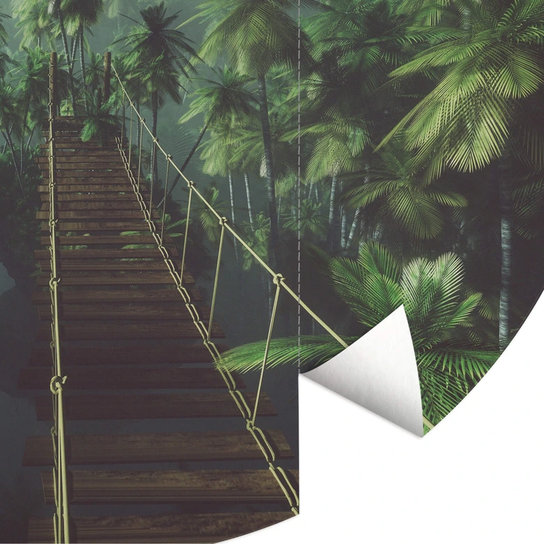 Behangcirkel Hangbrug in de Jungle - vliesbehang/zelfklevend vliesbehang 