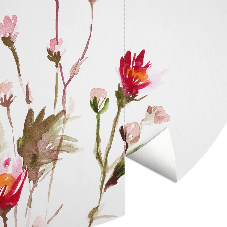 Behangcirkel Illustrated Flowers - vliesbehang/zelfklevend vliesbehang 