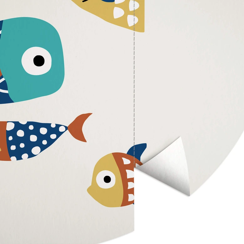 Round wall mural Kubistika - Colorful Fish - non self-adhesive/self-adhesive wallpapers 