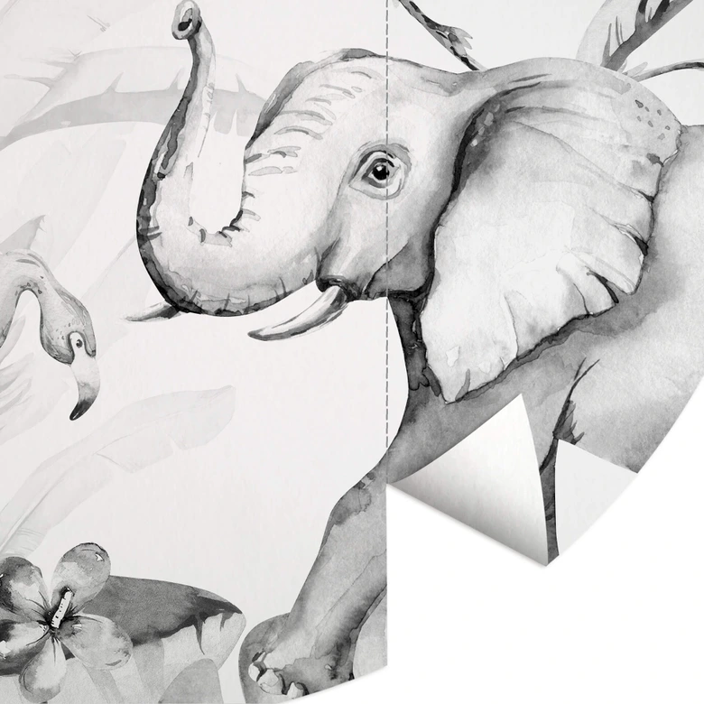 Behangcirkel Kvilis - Dierenvrienden in de Jungle zwart-wit - vliesbehang/zelfklevend vliesbehang 