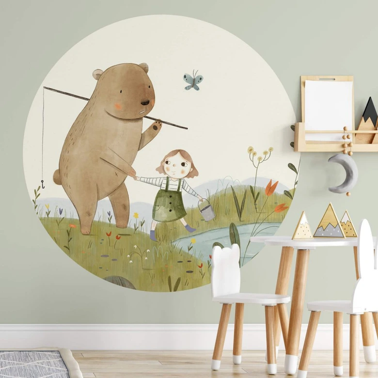 Round wall mural Loske - Let's go Fishing - non self-adhesive/self-adhesive wallpapers 