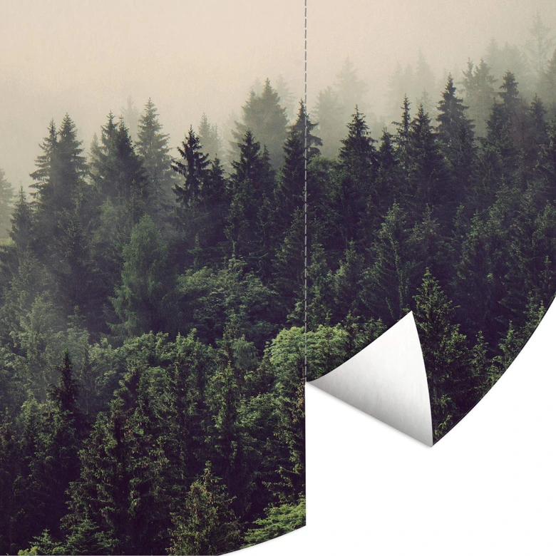 Fototapete Nebel im Wald 02 - Rund - Selbstklebend/Vlies 