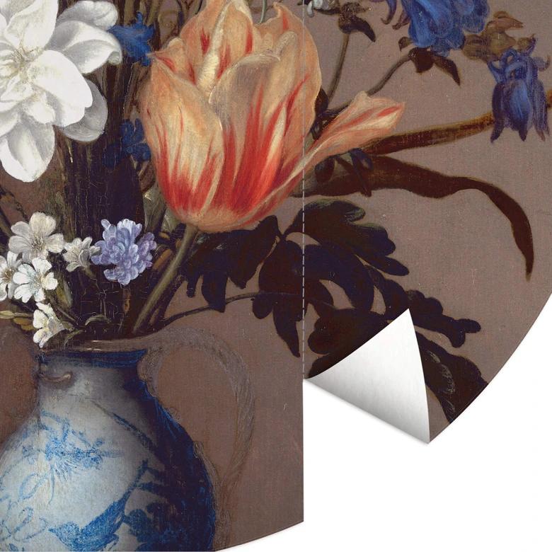 Fototapete Van der Ast - Blumen in einer Wan-Li Vase - Rund - Selbstklebend/Vlies 