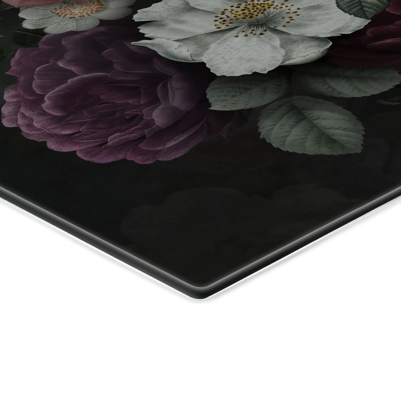 Glas billede Blomster stilleben i Redouté stil - Bloomery Decor 