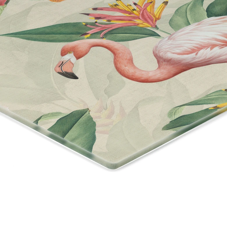 Tableau en verre Flamant rose et feuillage tropical - Bloomery Decor 