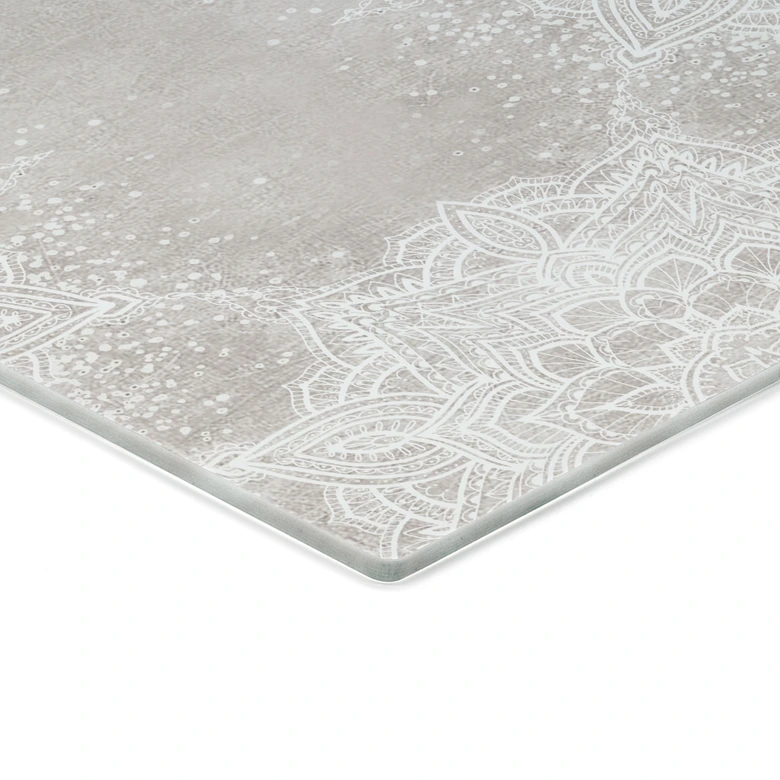 Glasbild Sanftes Mandala auf Grau-Beige - Bloomery Decor 