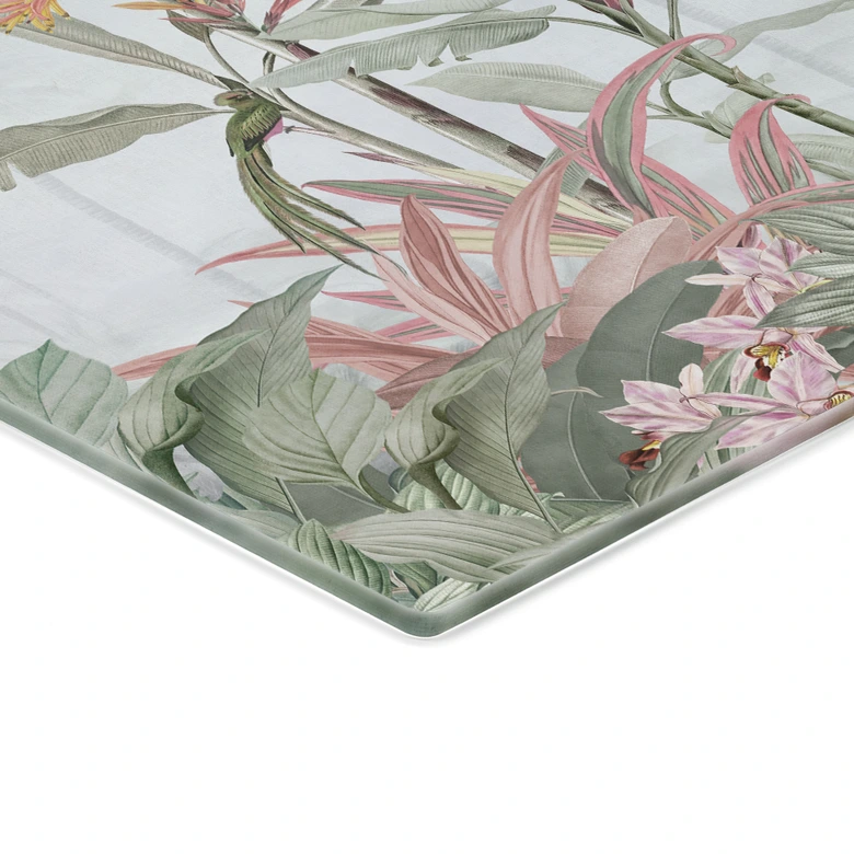 Glasbild Tropische Idylle mit Kolibri Blau - Bloomery Decor 